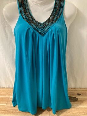 Apostrophe Turquoise Embellished Sleeveless Blouse Size M